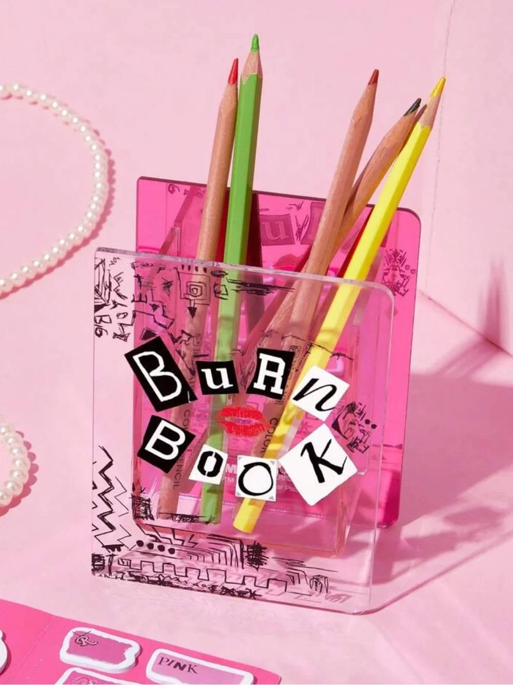 Kohl's Pink Clear Acrylic 'Burn Book' Mini pencil box